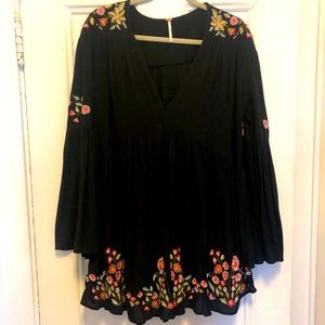 Free People dress, black w/floral embroidering
